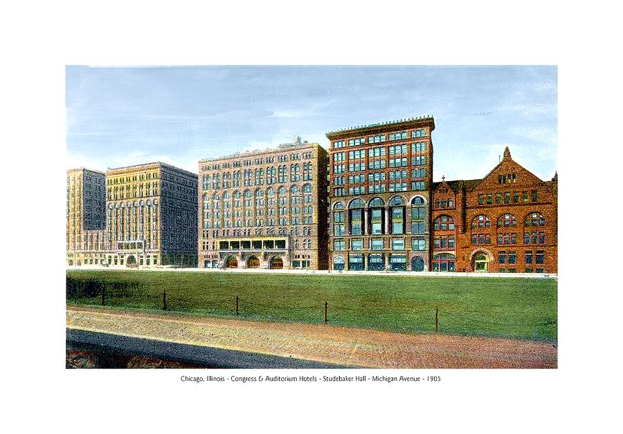 Chicago Digital Art - Chicago Illinois - Congress and Auditorium Hotels - Studebaker Hall - Michigan Avenue - 1905 by John Madison