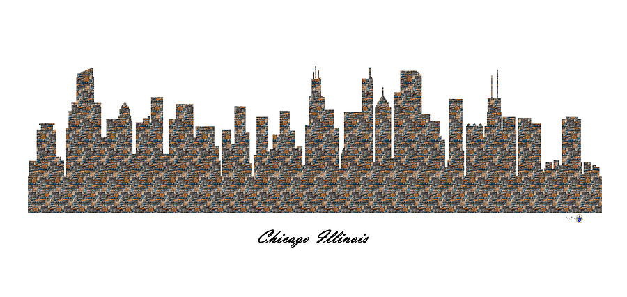 Chicago Illinois 3D Stone Wall Skyline Digital Art by Gregory Murray