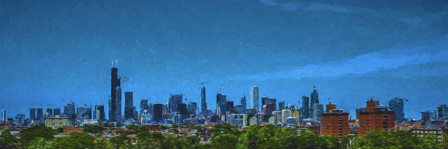 Chicago Illinois Digitally Painted Panoramic Photograph by David Haskett II