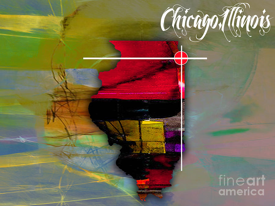 Chicago Illinois Map Watercolor Mixed Media by Marvin Blaine
