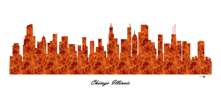Chicago Illinois Raging Fire Skyline Digital Art by Gregory Murray