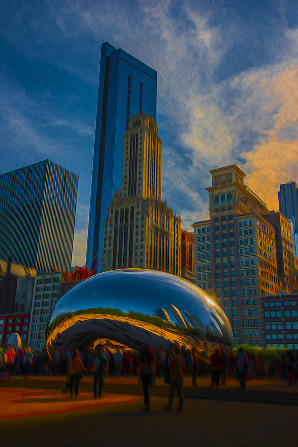 Chicago Illinois Windy City Bean Digital Paint Photograph by David Haskett II