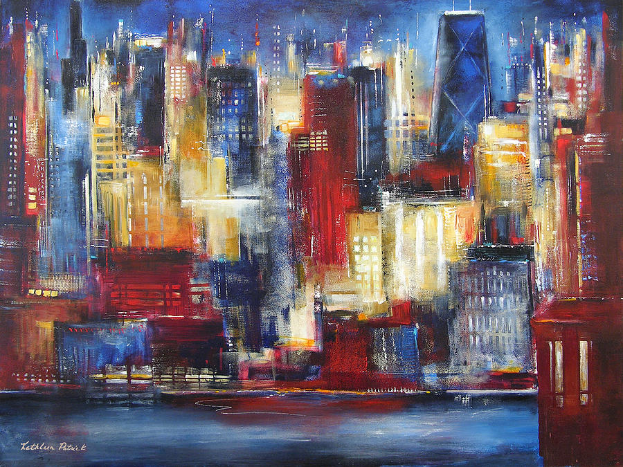 Chicago In The Evening Painting by Kathleen Patrick