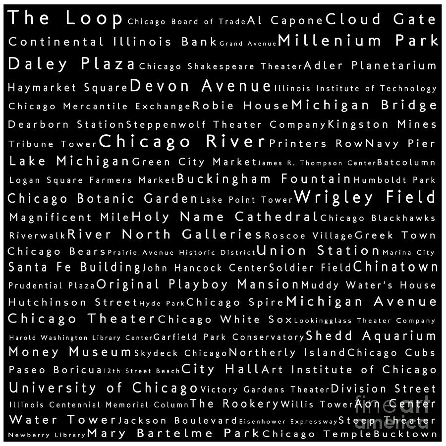 City Digital Art - Chicago in Words Black by Sabine Jacobs