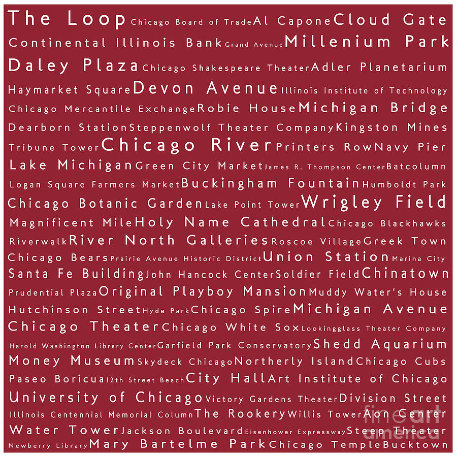 Chicago in Words Red Digital Art by Sabine Jacobs