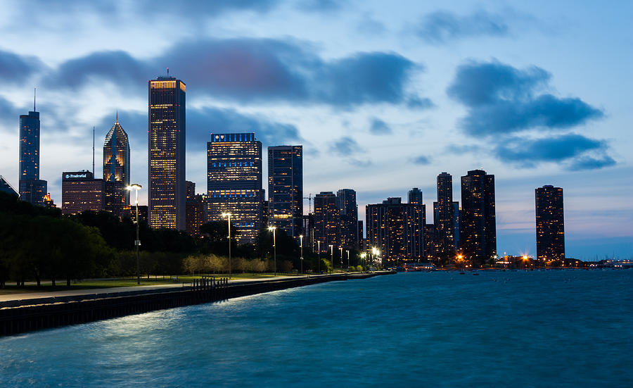 Chicago Lake Front at Blue Hour Photograph by Semmick Photo
