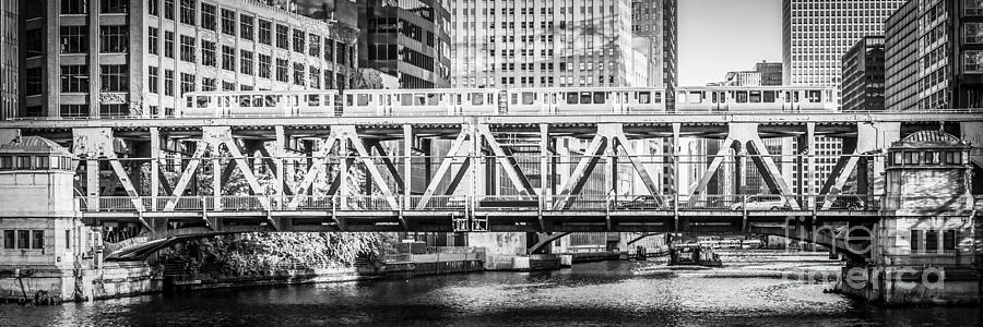 Chicago Lake Street Bridge L Train Black and White Picture Photograph by Paul Velgos