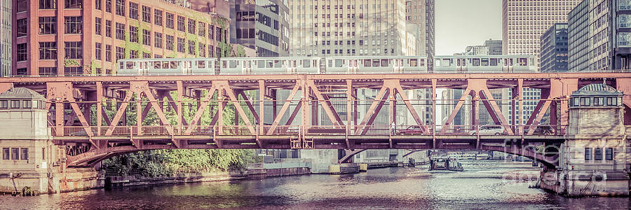Chicago Lake Street Bridge L Train Retro Picture Photograph by Paul Velgos