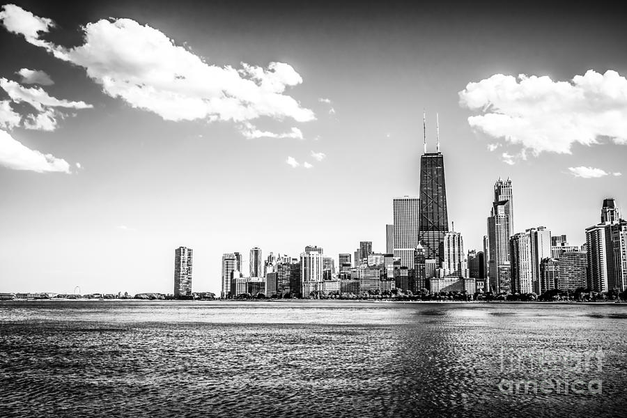 Chicago Lakefront Skyline Black And White Picture Photograph