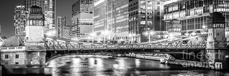 Chicago Lasalle Street Bridge at Night Panorama Photo Photograph by Paul Velgos