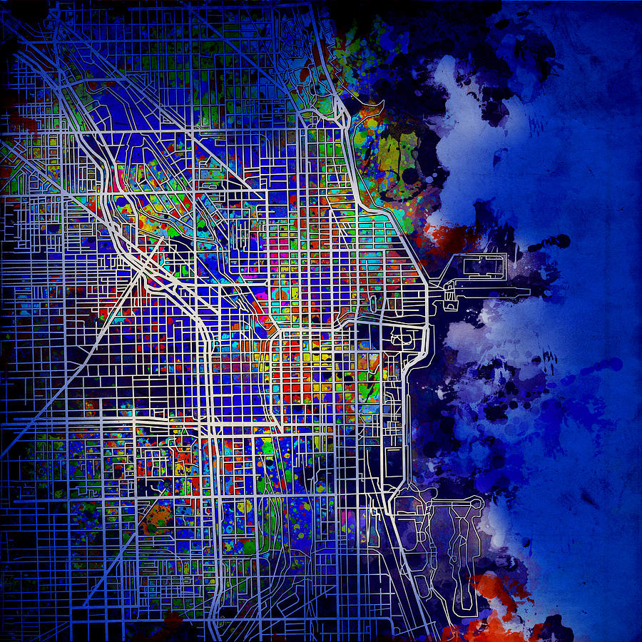 Chicago Map Blue Version Painting by Bekim M