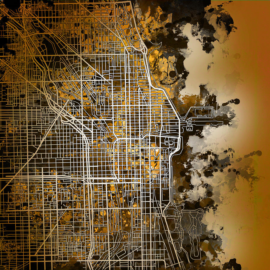 Chicago Map Orange Version Painting by Bekim M
