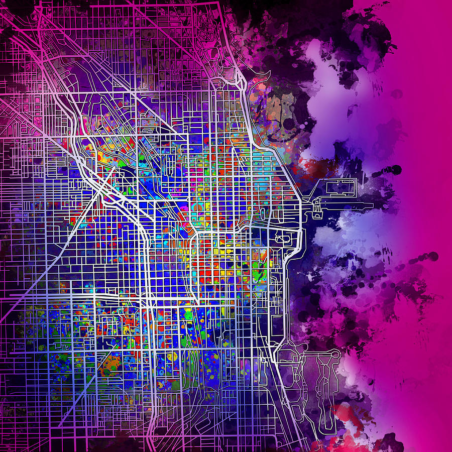 Chicago Map Purple Version Painting by Bekim M
