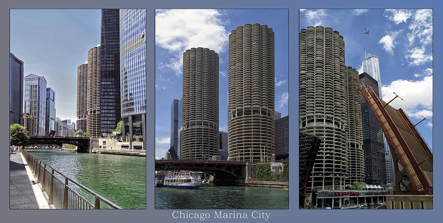 Chicago Photograph - Chicago Marina City Triptych 3 Panel by Thomas Woolworth
