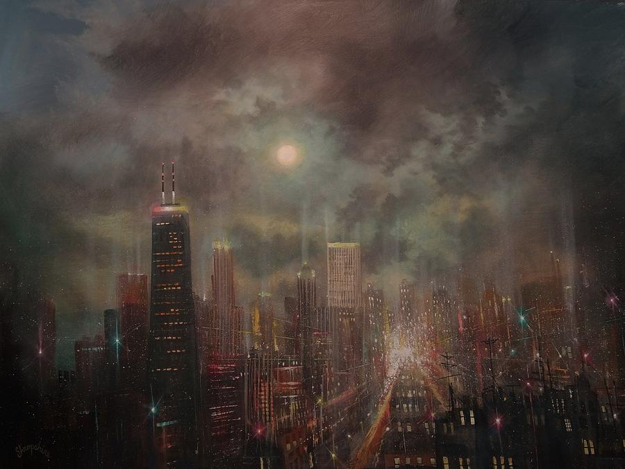 Chicago Moon Painting by Tom Shropshire