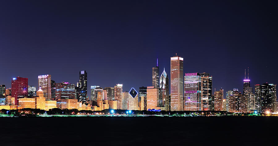 Chicago night panorama Photograph by Songquan Deng