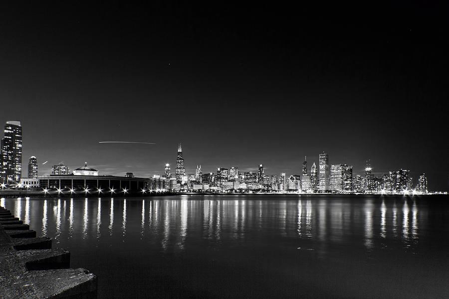 Chicago Night Skyline Monochrome Photograph by Alan Raasch