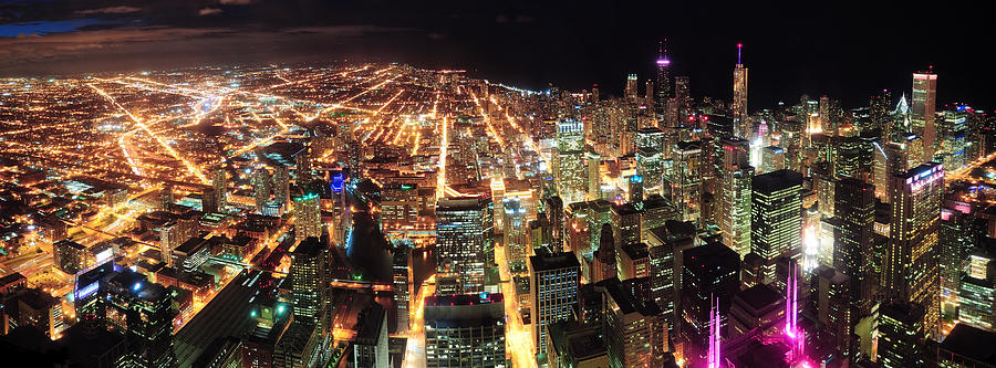 Chicago Night view panorama Photograph by Songquan Deng