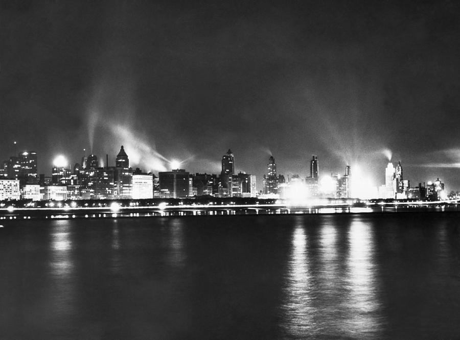 Chicago Nighttime Skyline Photograph by Underwood Archives
