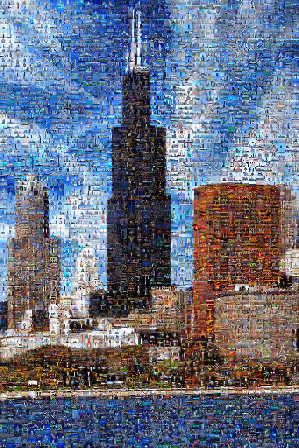 Chicago Photo Mosaic Digital Art by Wernher Krutein