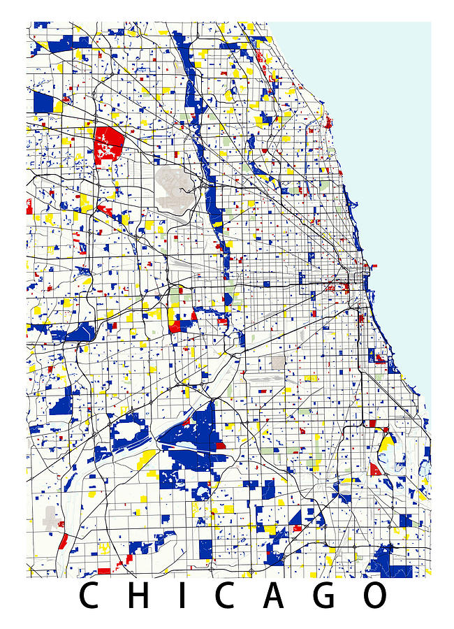 Map Photograph - Chicago Piet Mondrian Style City Street Map Art by Celestial Images