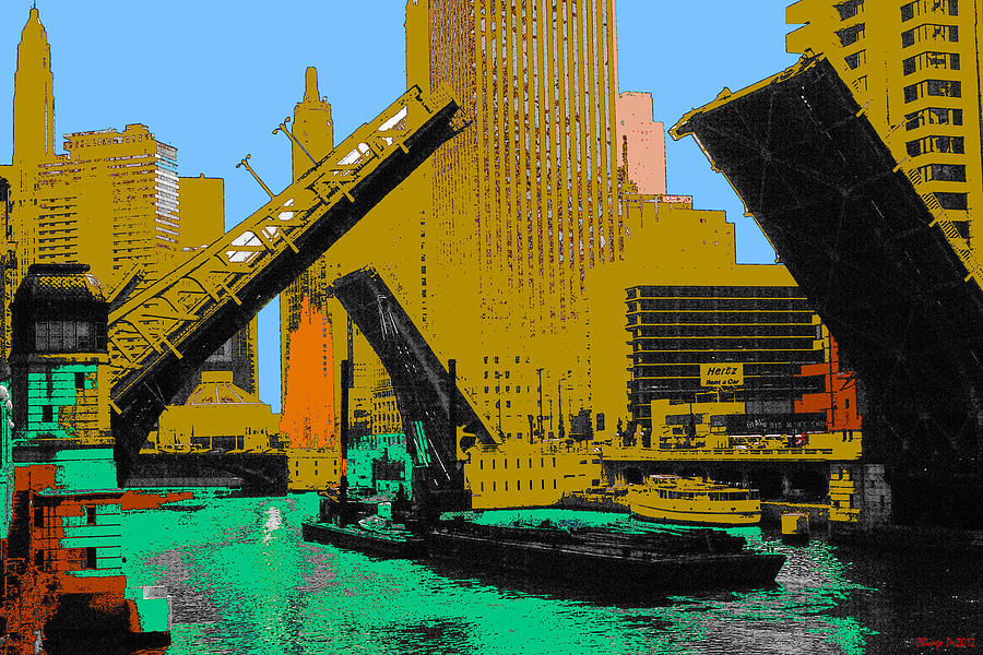 Chicago Pop Art 66 - Downtown Draw Bridges Painting by Peter Potter