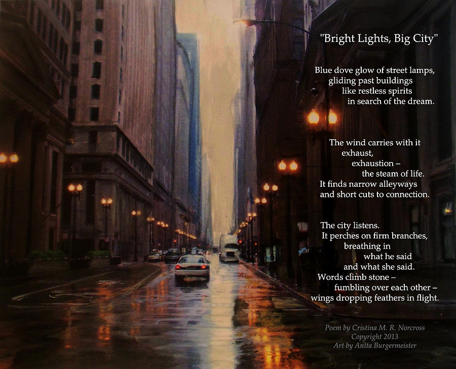 Chicago Rain Bright Lights Big City Mixed Media by Anita Burgermeister