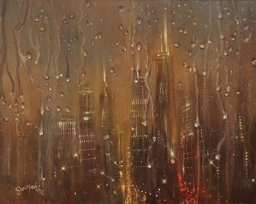Chicago Raindrops on Glass Painting by Tom Shropshire