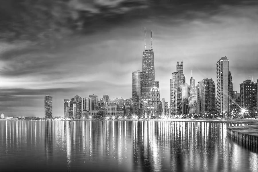 Chicago Photograph - Chicago Reflections BW by Lindley Johnson