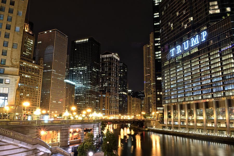 Chicago River At Night Photograph