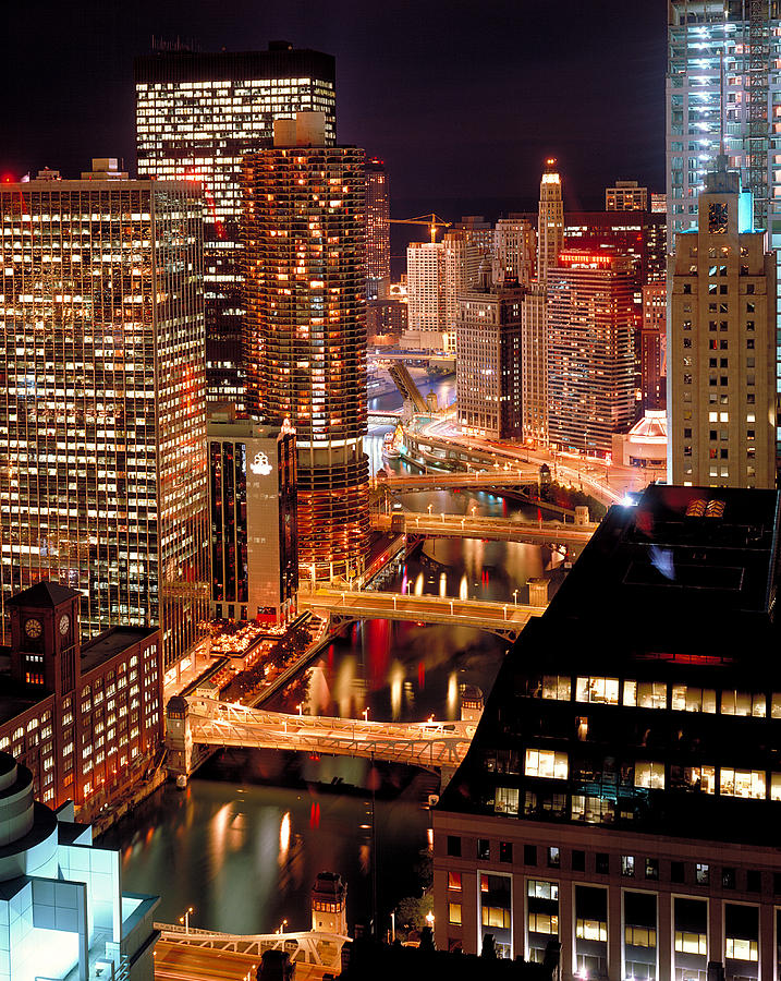 Chicago Photograph - Chicago River at Night by Thomas Firak