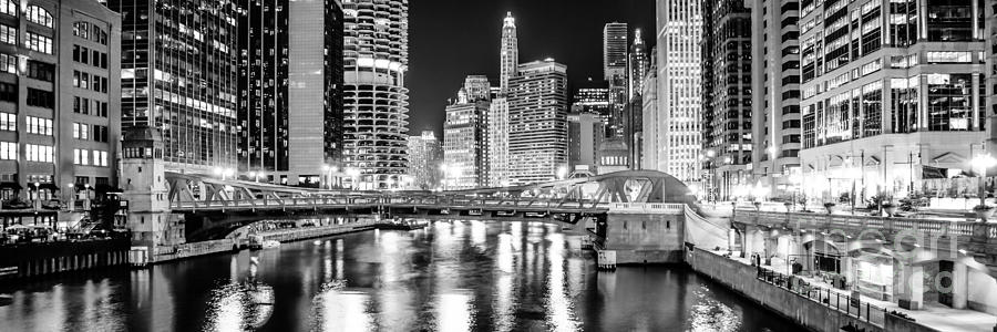 Chicago River Clark Street Bridge at Night Panorama Photo Photograph by Paul Velgos