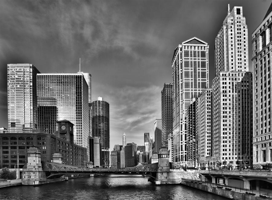 Chicago River in Black and White Photograph by Sebastian Musial
