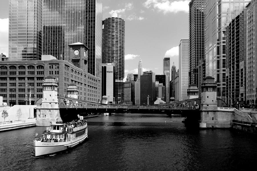 Chicago River Skyline Bridge Boat Photograph by Patrick Malon