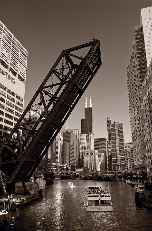 Chicago Photograph - Chicago River Traffic BW by Steve Gadomski