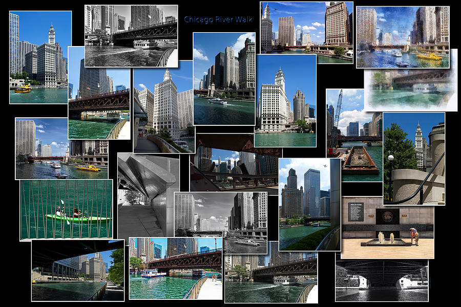 Chicago River Walk Collage Photograph by Thomas Woolworth
