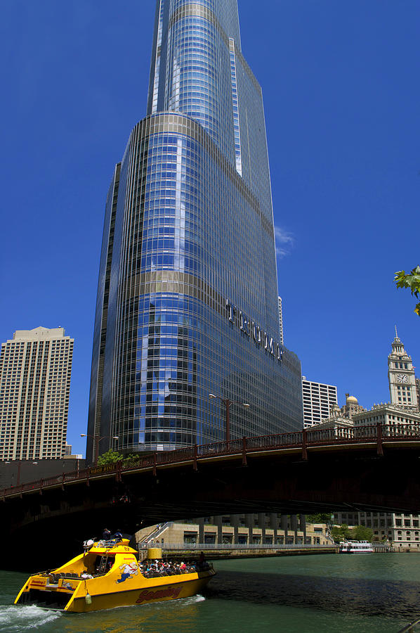Chicago River Walk Trump Tower Signage Vertical 01 Photograph by Thomas Woolworth