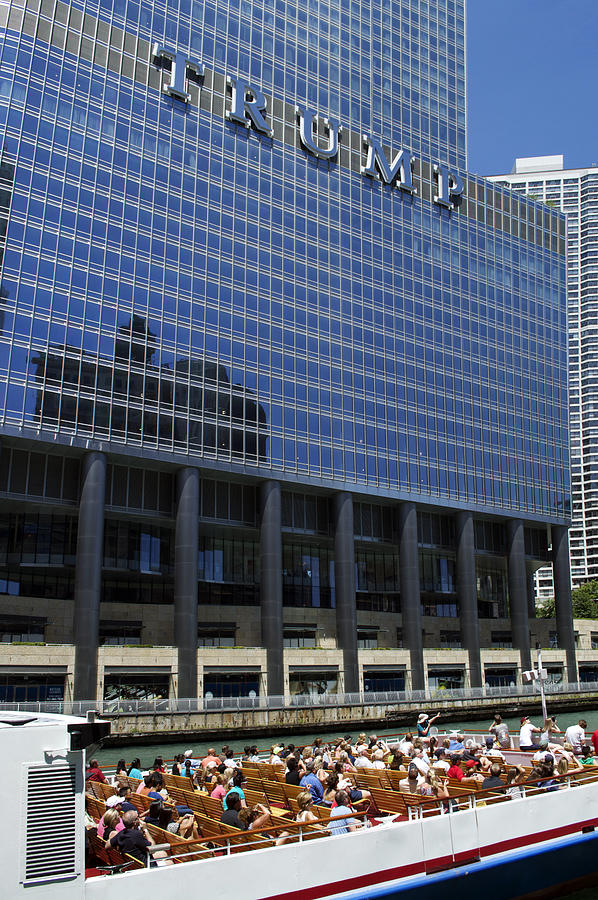 Chicago River Walk Trump Tower Signage Vertical 07 Photograph by Thomas Woolworth