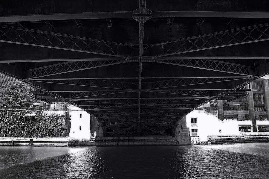 Chicago River Walk Under The Wabash Ave Bridge BW Photograph by Thomas ...