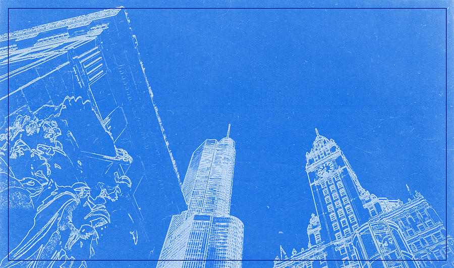 Chicago Riverfront BluePrint Painting by Celestial Images