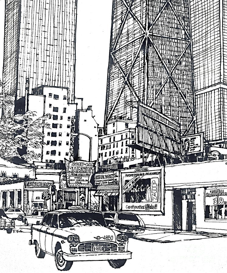 Chicago Rush and Oak Streets Drawing by Robert Birkenes