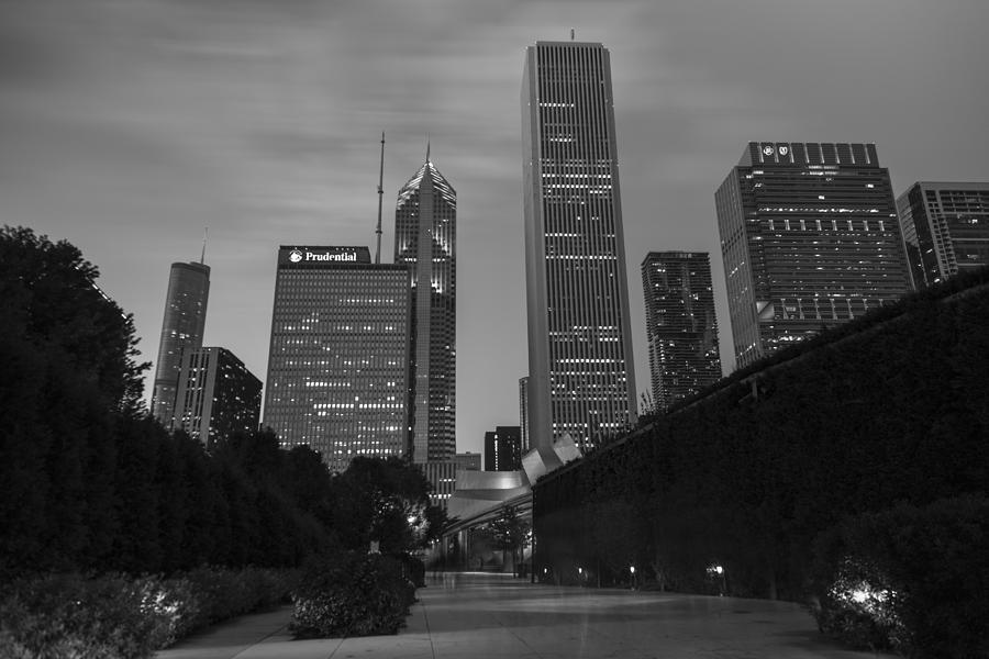 Chicago Skyline and Walkway in Black and White Photograph by John McGraw