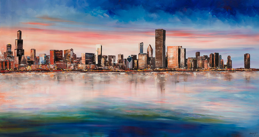 Chicago Skyline at Dusk Painting by Manit | Fine Art America