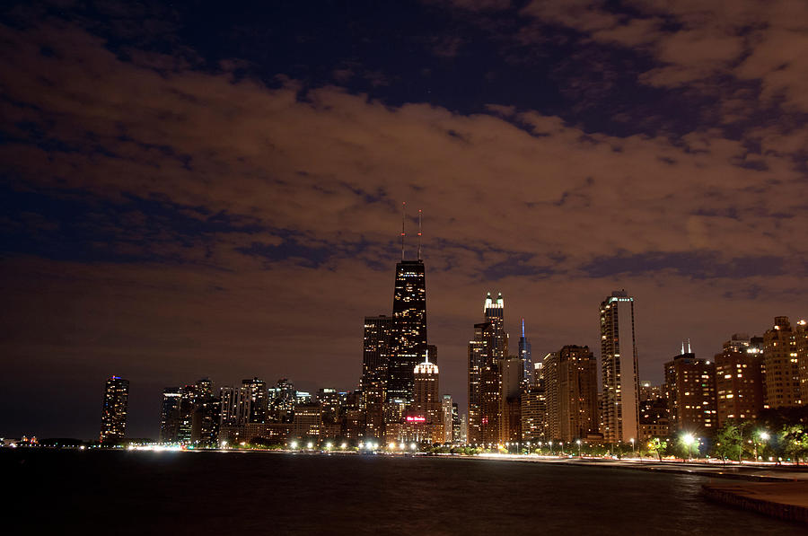 Chicago Photograph - Chicago Skyline At Night From North by Alan Klehr