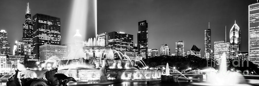 Chicago Skyline at Night Panoramic Picture Photograph by Paul Velgos