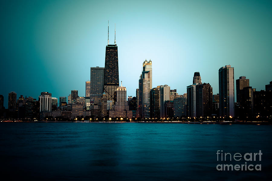 Chicago Skyline At Night Time Photograph