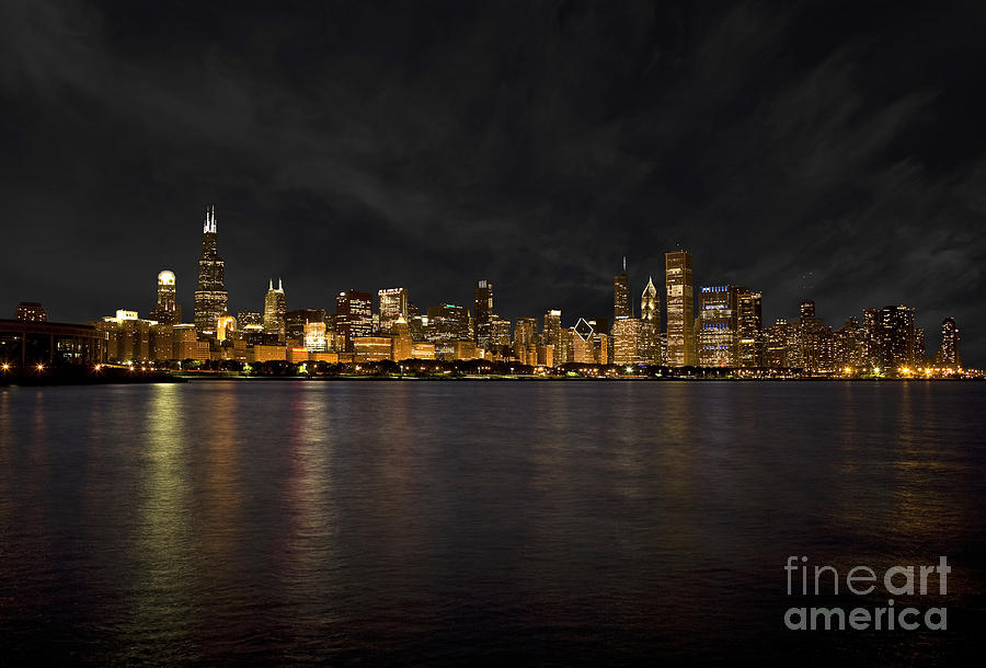 Chicago Skyline At Night Photograph by Timothy Johnson