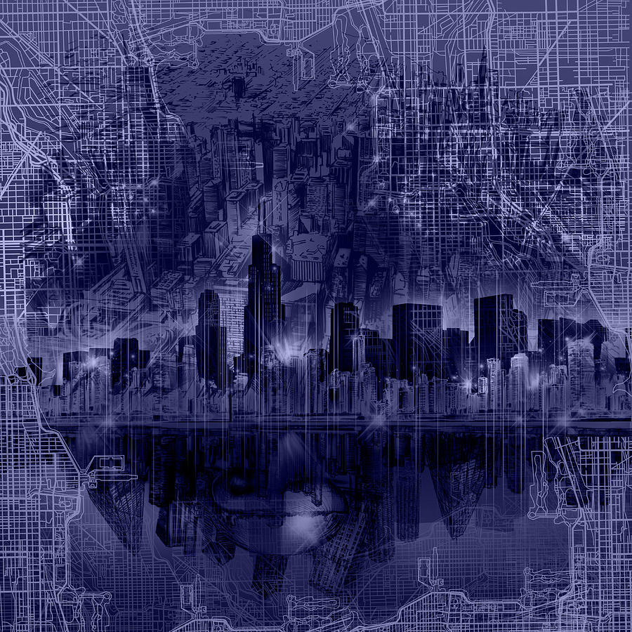 Chicago Skyline Painting - Chicago Skyline Blueprint by Bekim M