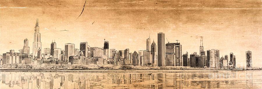 Sepia Sketches - Chicagos Panoramic Skyline Digital Art by Dejan Jovanovic