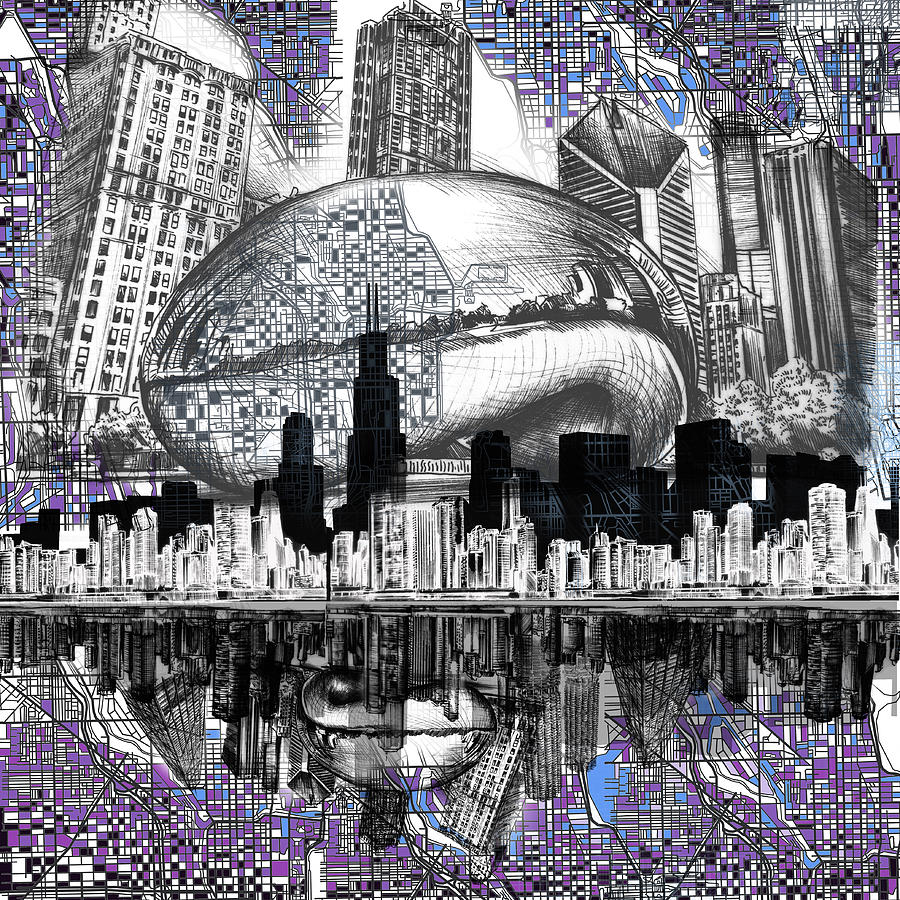 Chicago Skyline Drawing Collage Digital Art by Bekim M